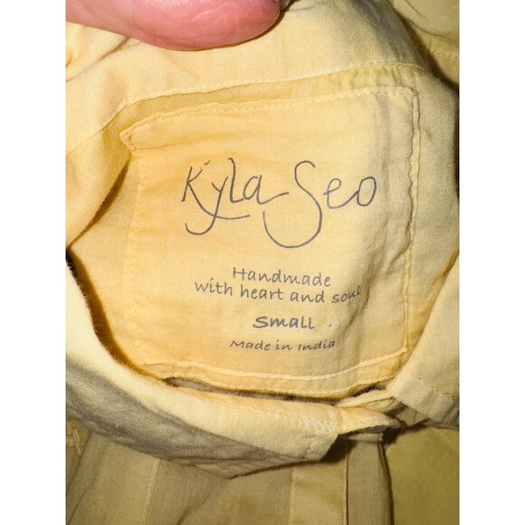 Kyla Seo Butter Yellow Embroidered Handmade 100% Cotton L/S S Button Down Shirt - Picture 6 of 10